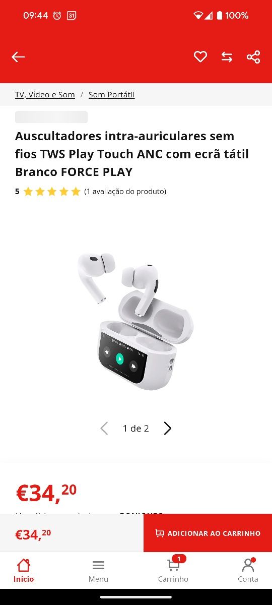 Force TWS Play Touch ANC com ecrã tátil