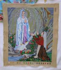 makatka haft krzyżykowy Matka Boża z Lourdes z Bernadettą