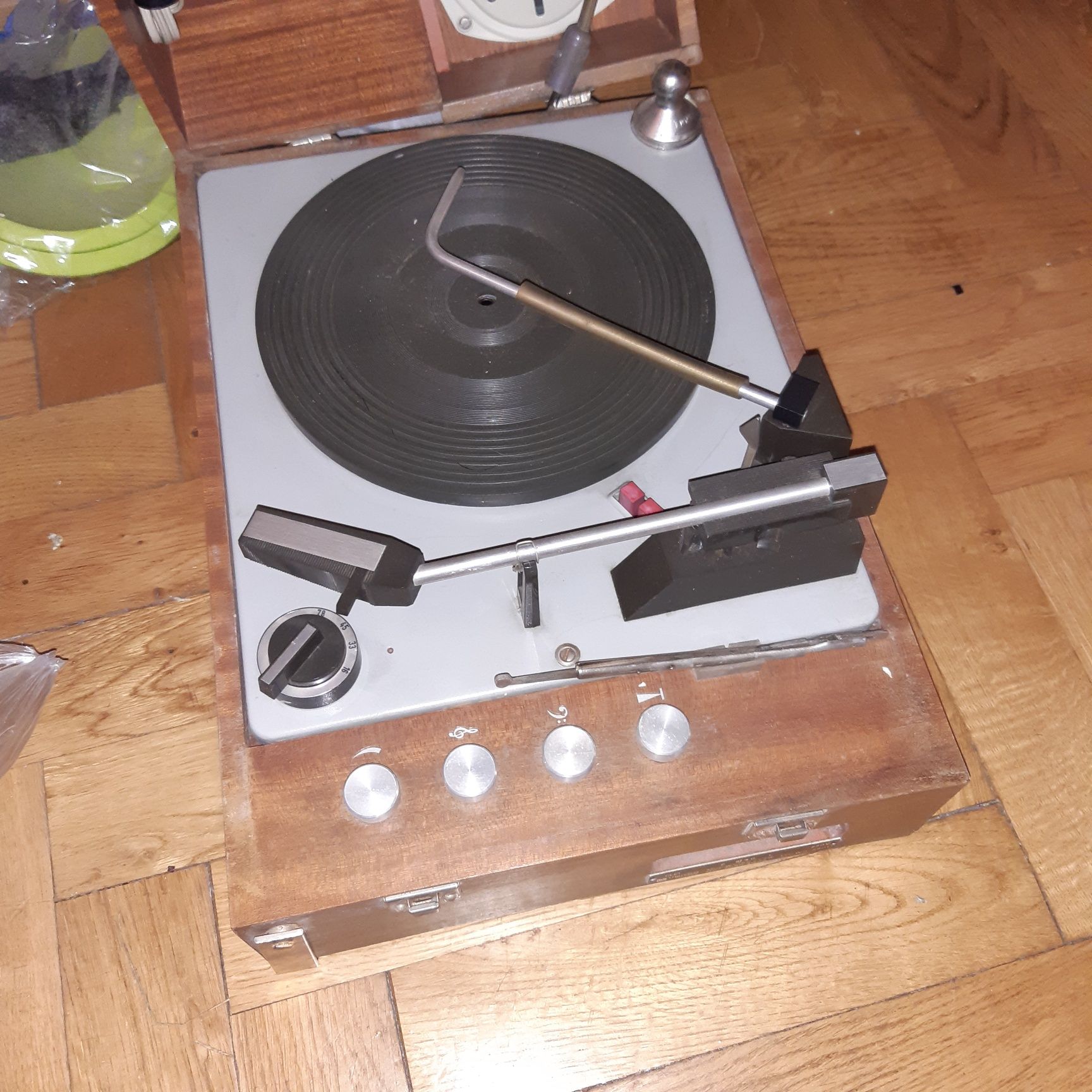 Gramofon unitra fonica prl adapter zamykany drewniany unitra