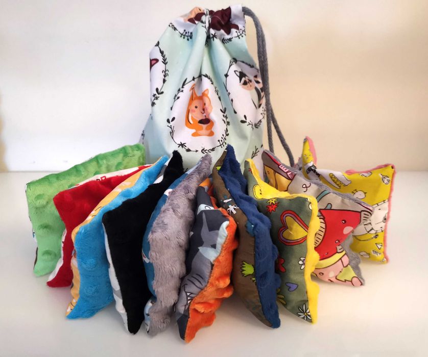 Woreczki sensoryczne 10szt.Ryż i groch.Bawełna/minky+woreczek zbiorczy