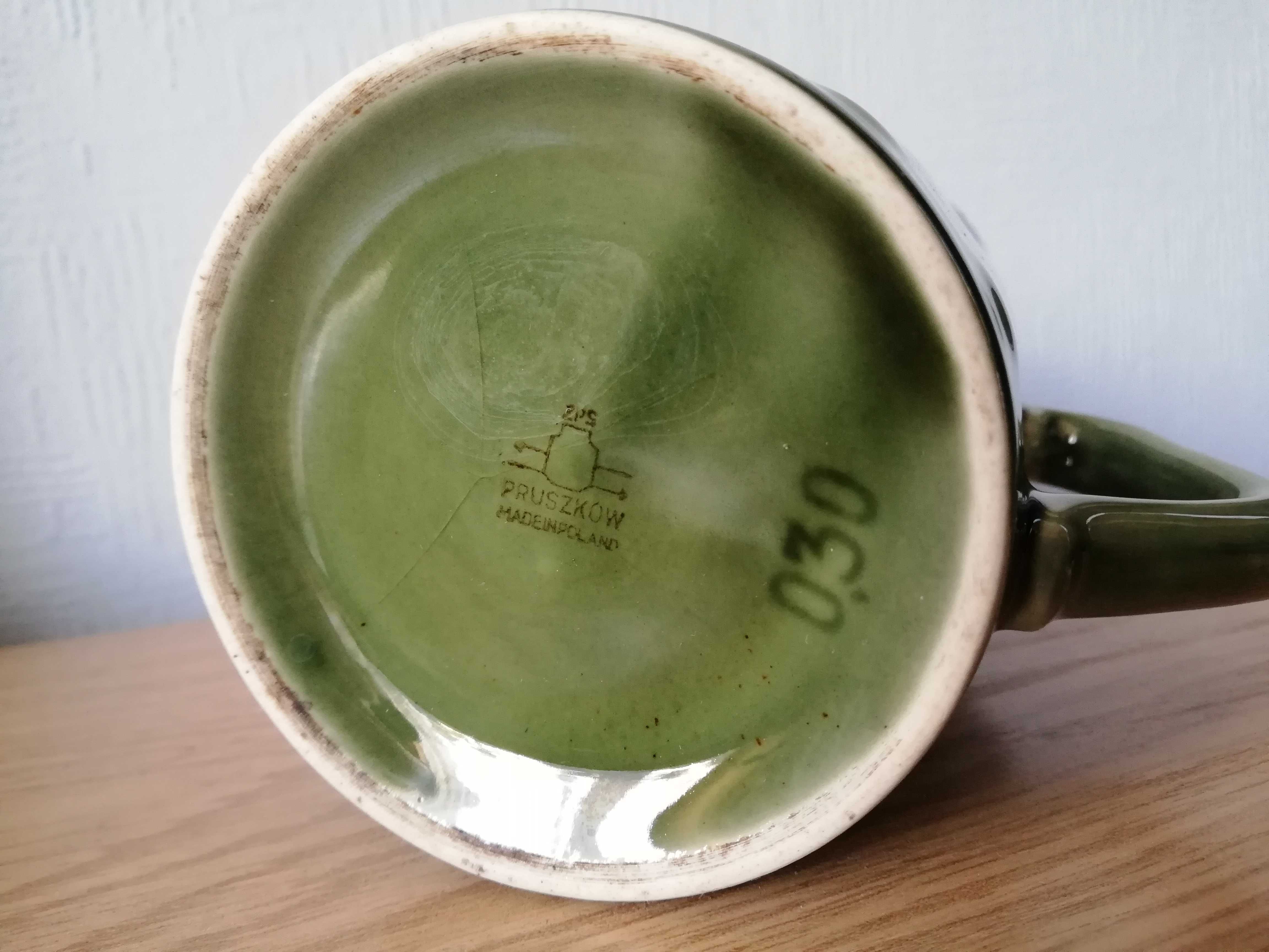 Kubek w paski Pruszków zielony unikat PRL