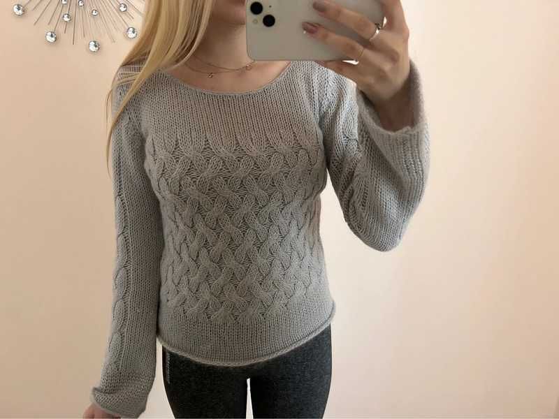 Sweter szary H&M S 36 22% moher srebrna nitka ciepły moherowy moherem