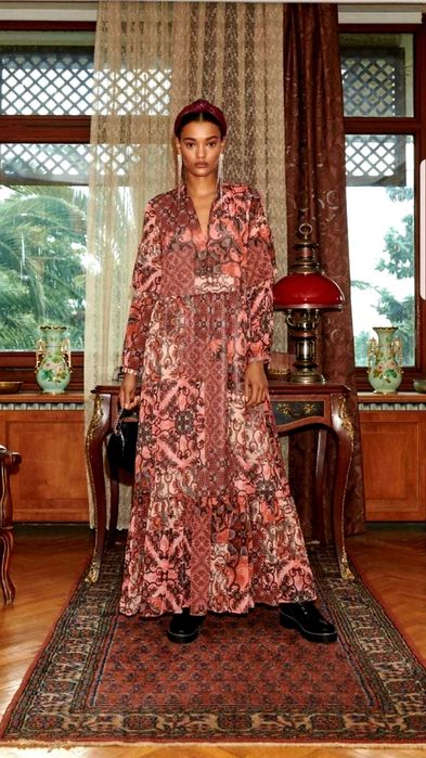 Reserved boho etno wzor sukienka cygańska patchworkowa s m l xs