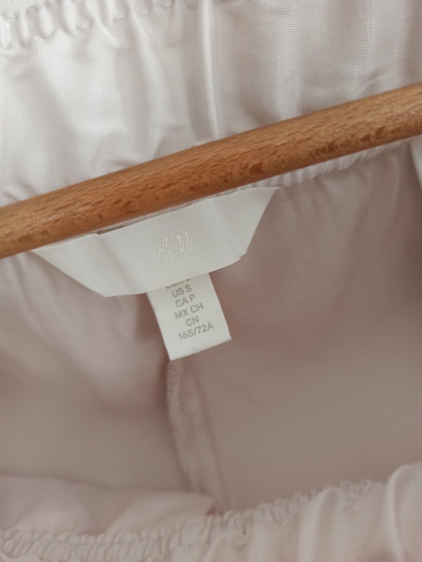 Beżowe satynowe spodnie z wiskozy na gumce H&M S/36 M/38  wygodne luźn