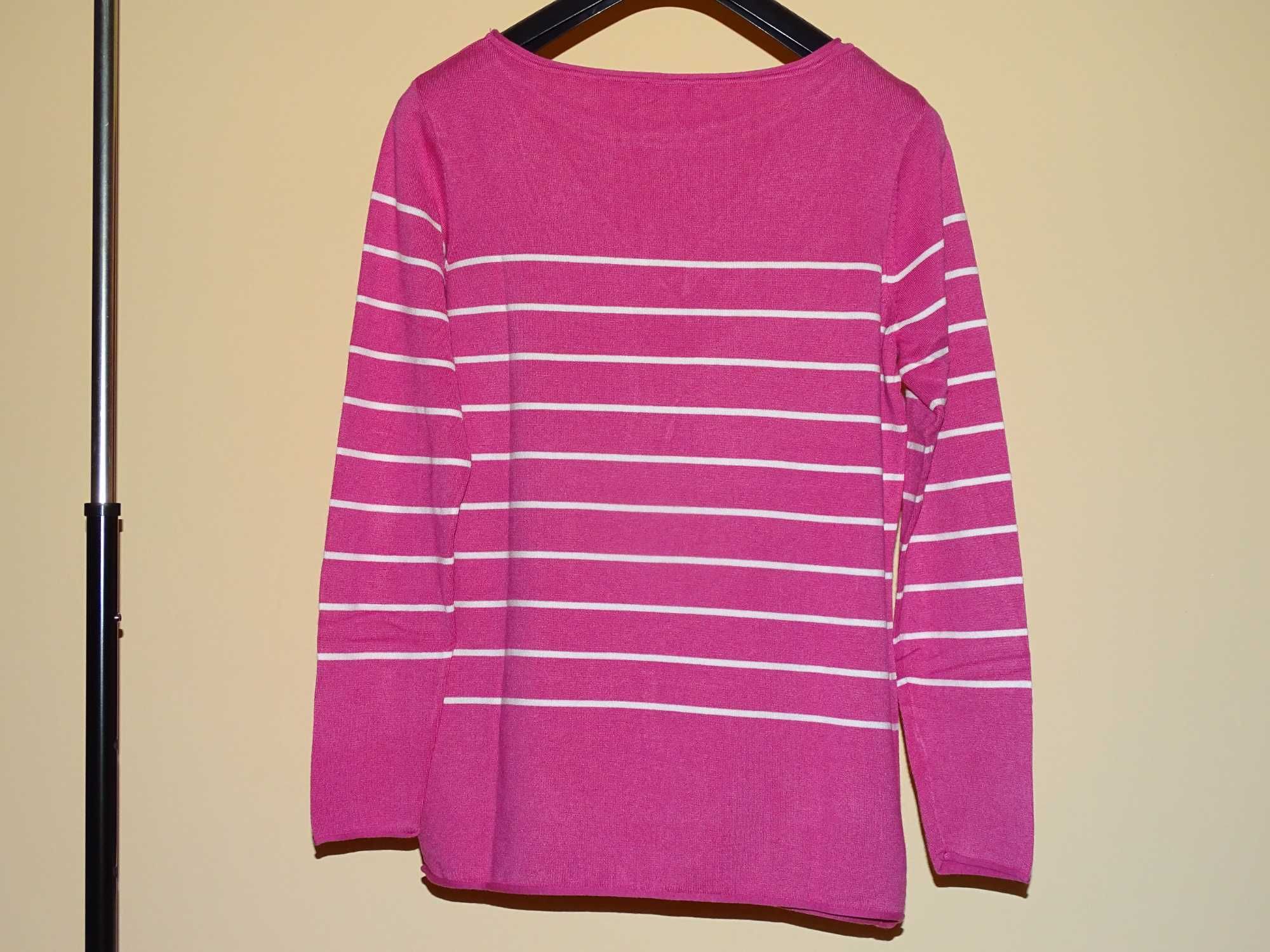 Sweter różowy w paseczki - L