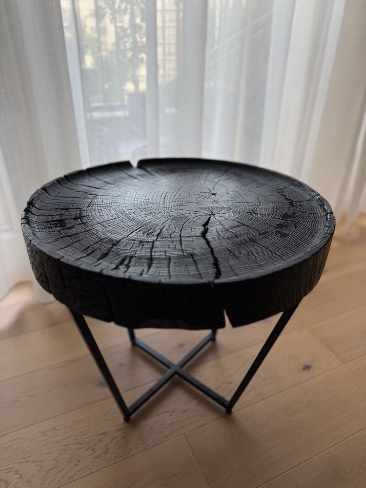 Stolik – opalany plaster drewna, 46cm średnicy, loft!