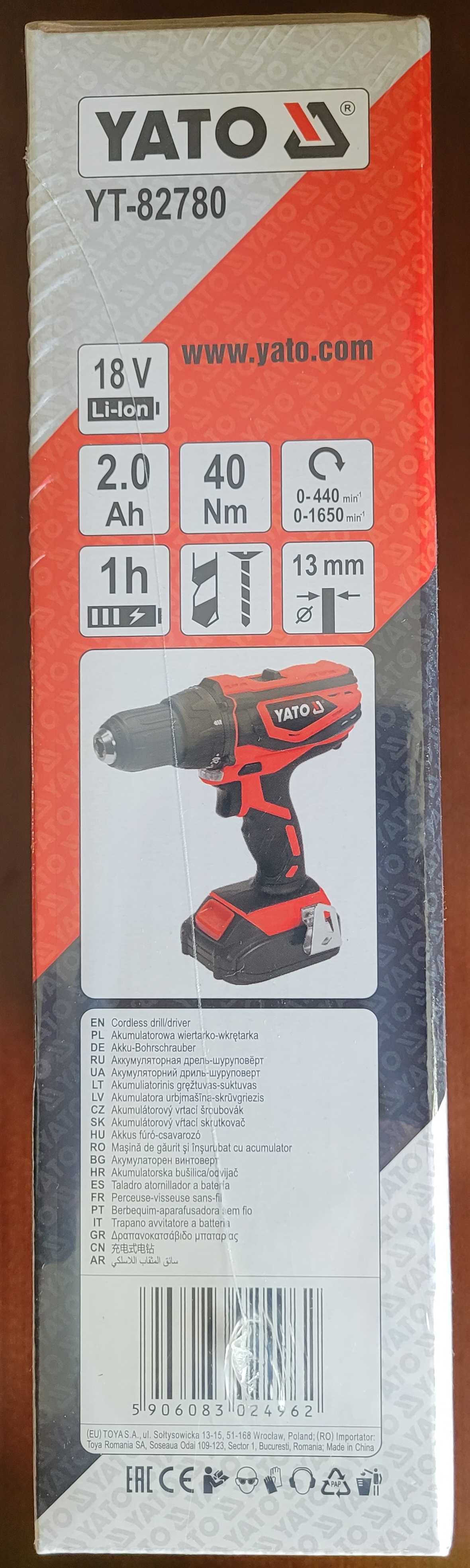 YATO Wiertarko Wkrętarka 18V Akumulatorowa 40Nm YT-82780