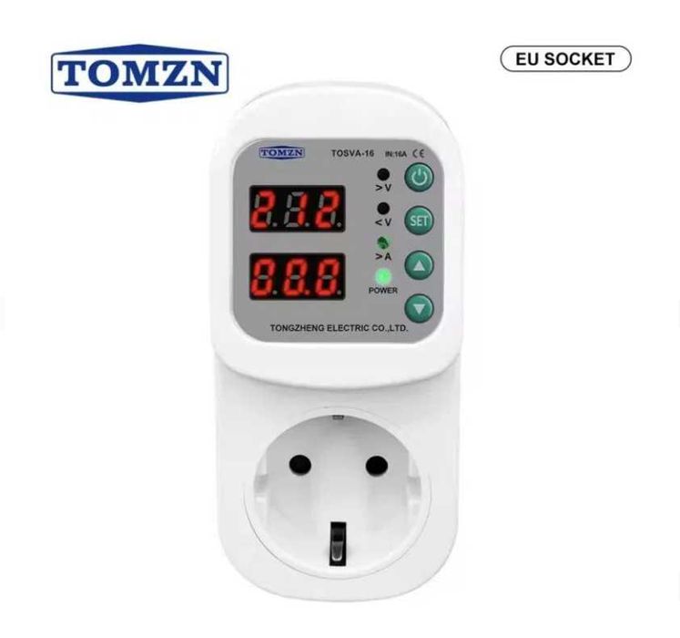 Захисне реле напруги, реле напряжения в розетку TOMZN з дисплеєм.