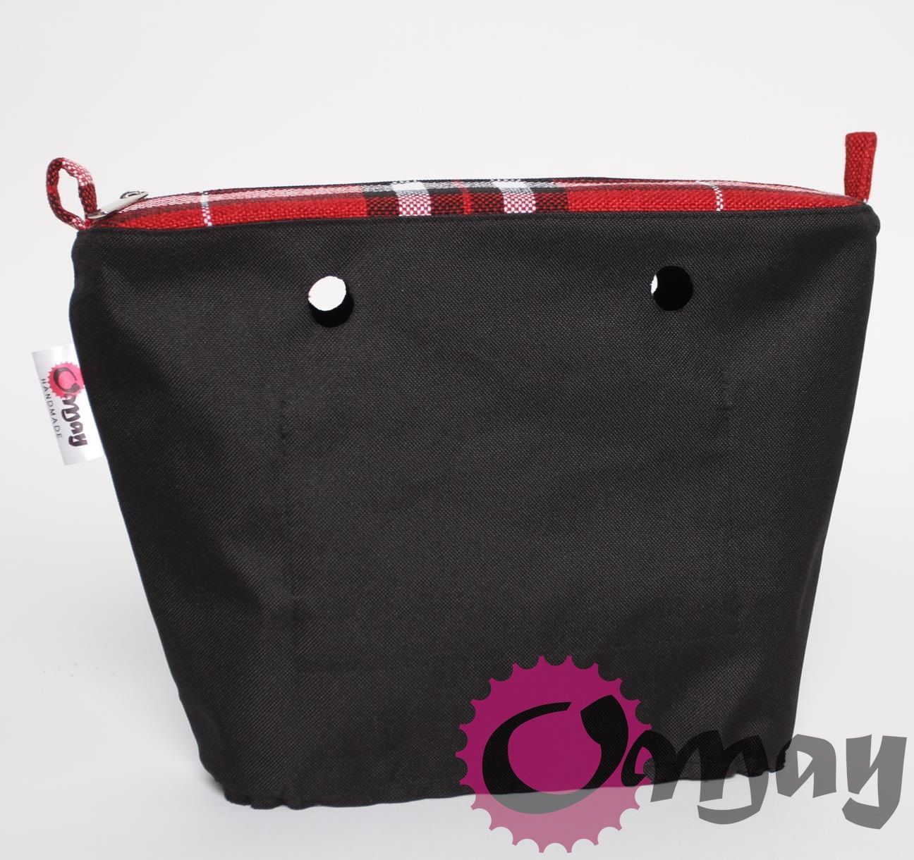 Organizer OBAG MINI krata czarno-czerwona elegancka 2 kieszenie OMAY