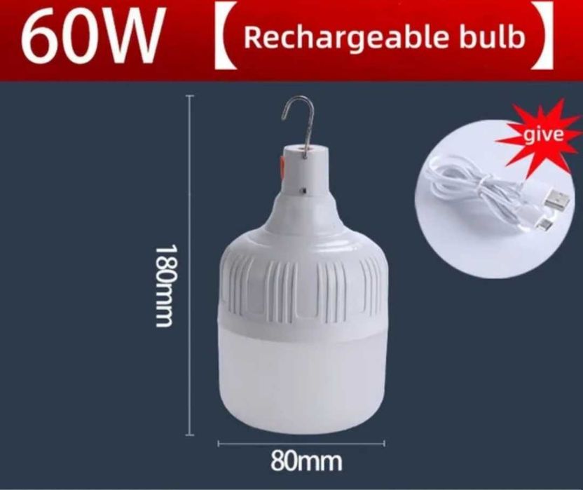 Лампа акумуляторна з гачком для кріплення та зарядкою USB .