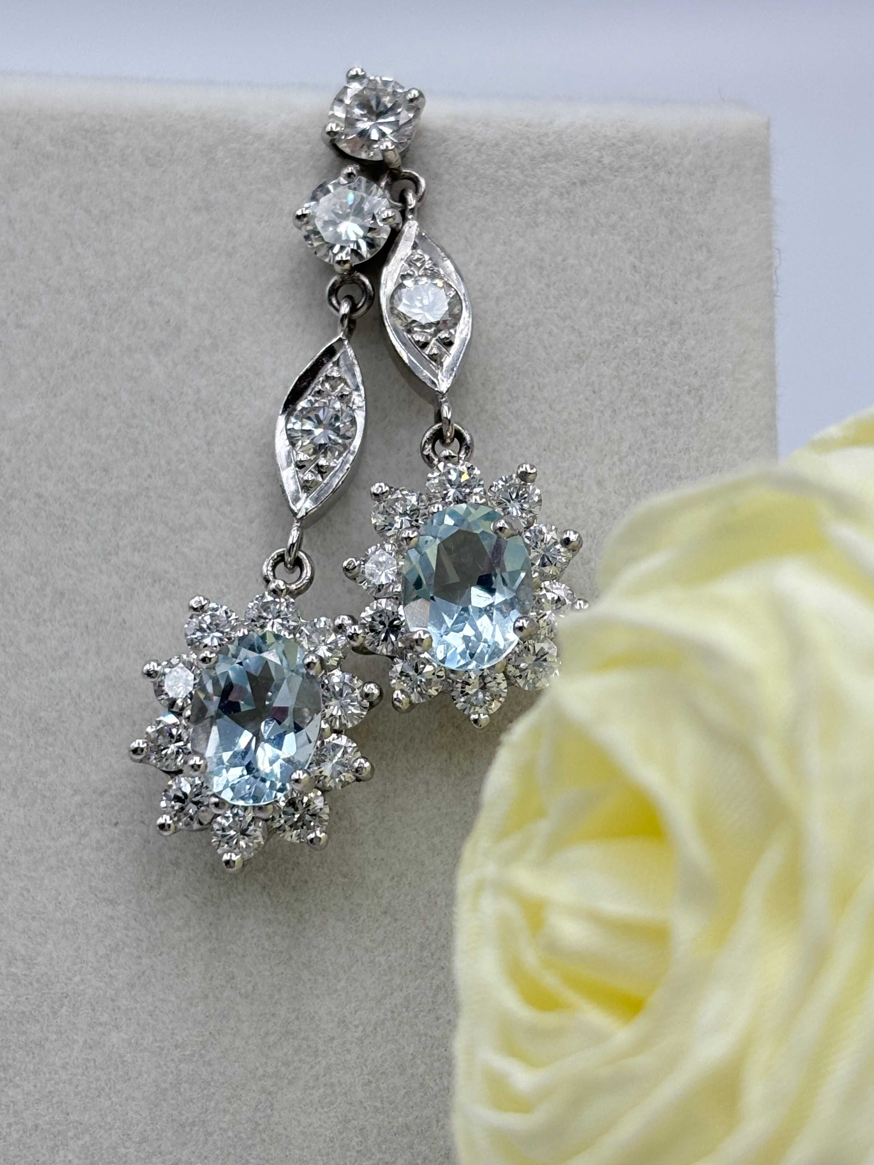 Kolczyki z brylantami 2,46ct i akwamaryny 2,25ct naturalne diamenty