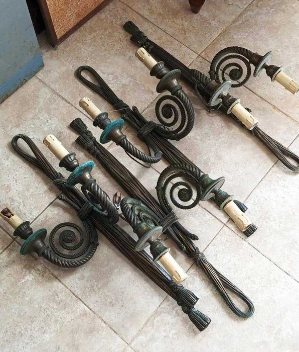7 apliques de parede em bronze - vintage - para restauro