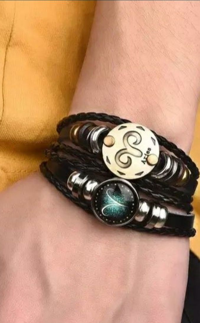 Conjunto 2 Pulseiras Trançadas em Couro zoodiaco Signo Capricornio