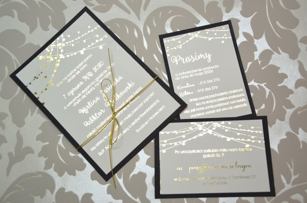 zaproszenia ślubne złocone czarne /warszawa