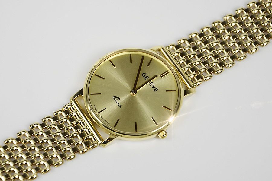 Złoty zegarek z bransoletą męski 14k włoski Geneve mw004y&mwb004y G