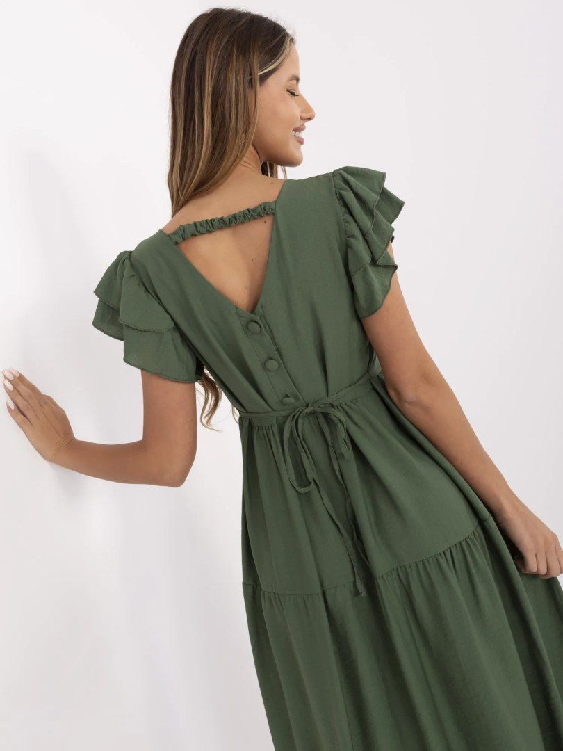 Sukienka khaki midi z falbankami i guzikami na plecach ITALY MODA