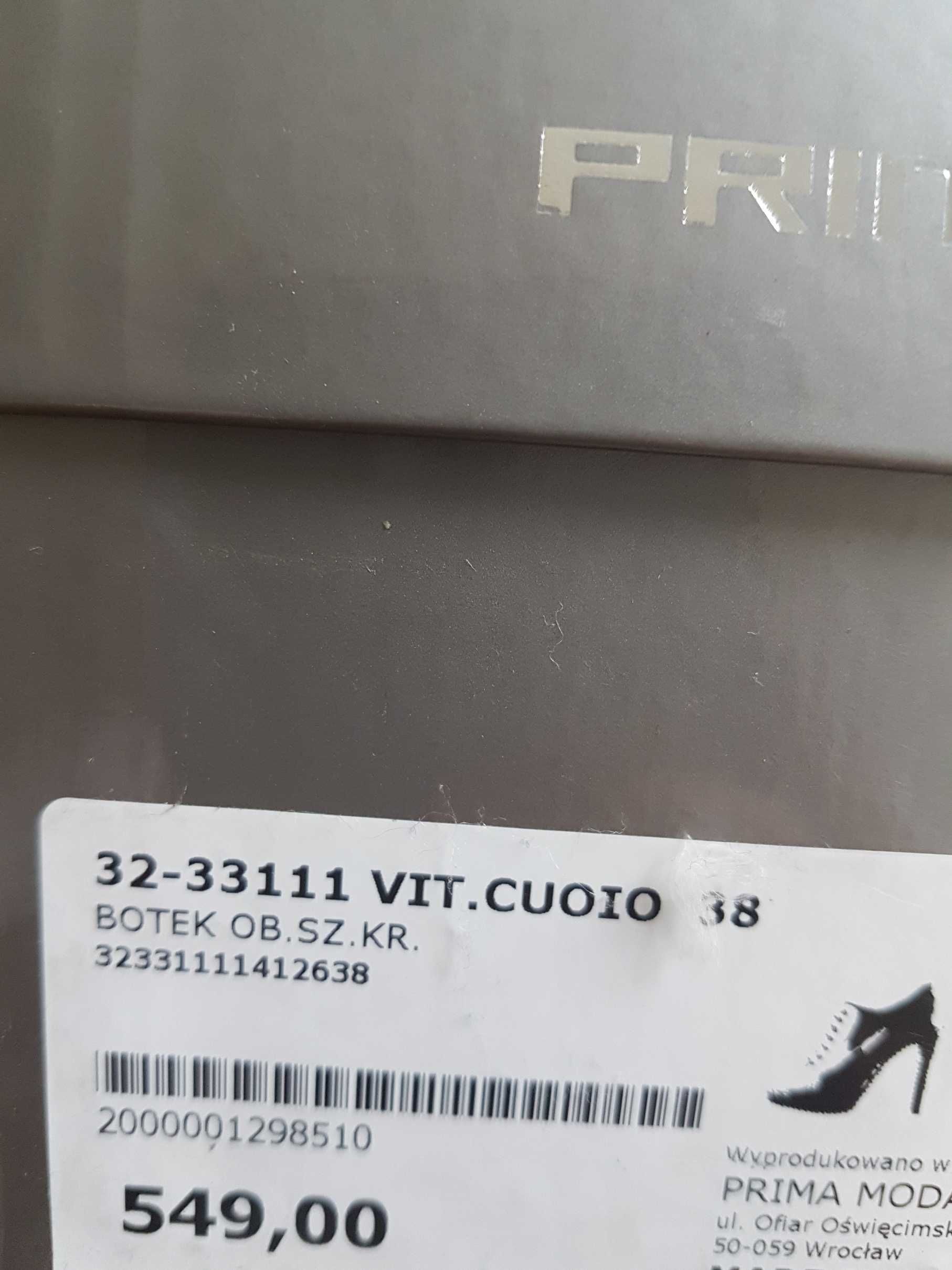 Botki czółenka skóra skórzane Prima Moda 38 brązowe Nowe