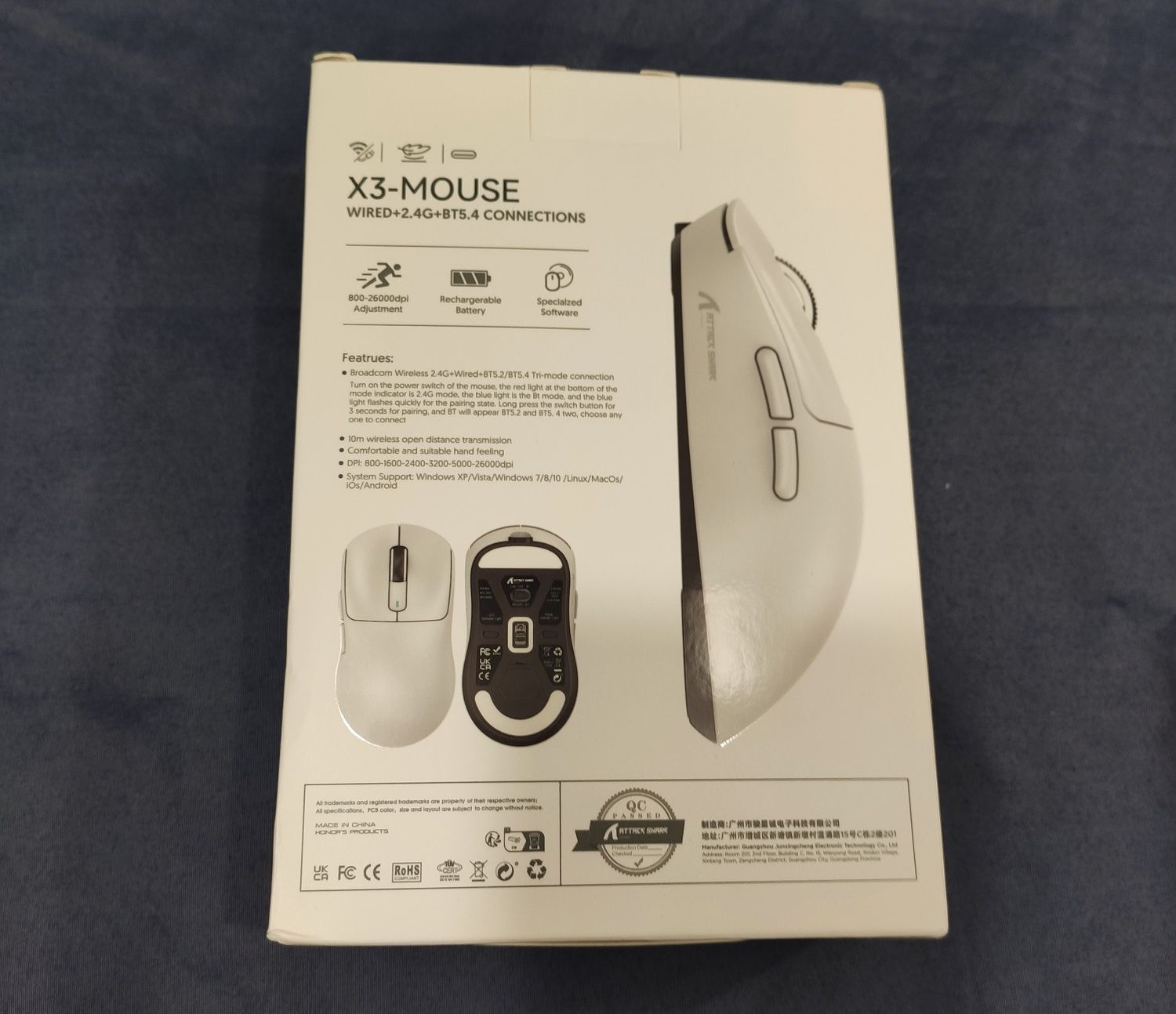 Wireless game mouse Attack Shark X3 white/black бездротова ігрова миша