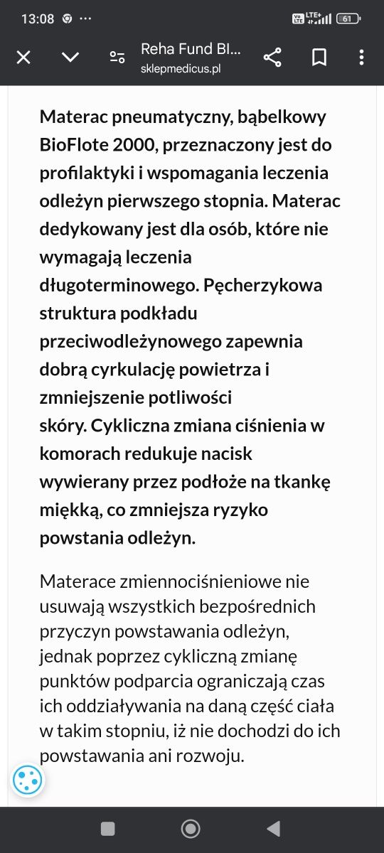 Materac przeciwodleżynowy