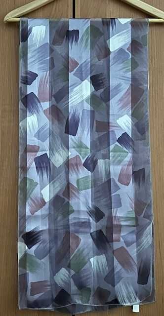 Elegancki, wiosenny szal 34x201 cienki, fiolet, biel, róż, zieleń NOWY