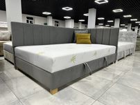 Кутове ліжко Каміла з матрасом 120 ( сірий, велюр