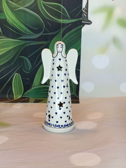 Lampion ceramiczny anioł 20 cm ceramika Bolesławiec
