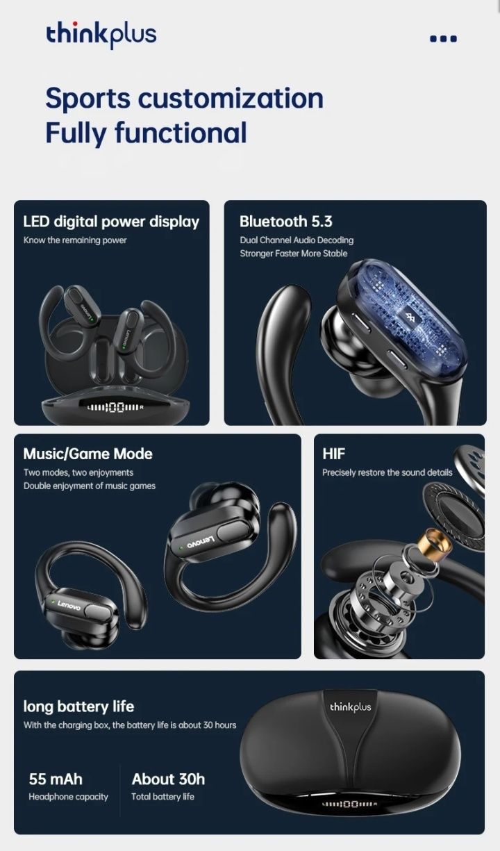 XT80   Lenovo thinkplus XT80 słuchawki Bluetooth