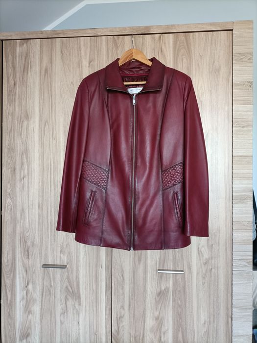 Bordowa kurtka skórzana damska skóra naturalna rozmiar 44 Carlo Sarti