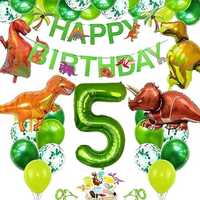 Dekoracje urodzinowe dżungla, dinozaury 5 urodziny