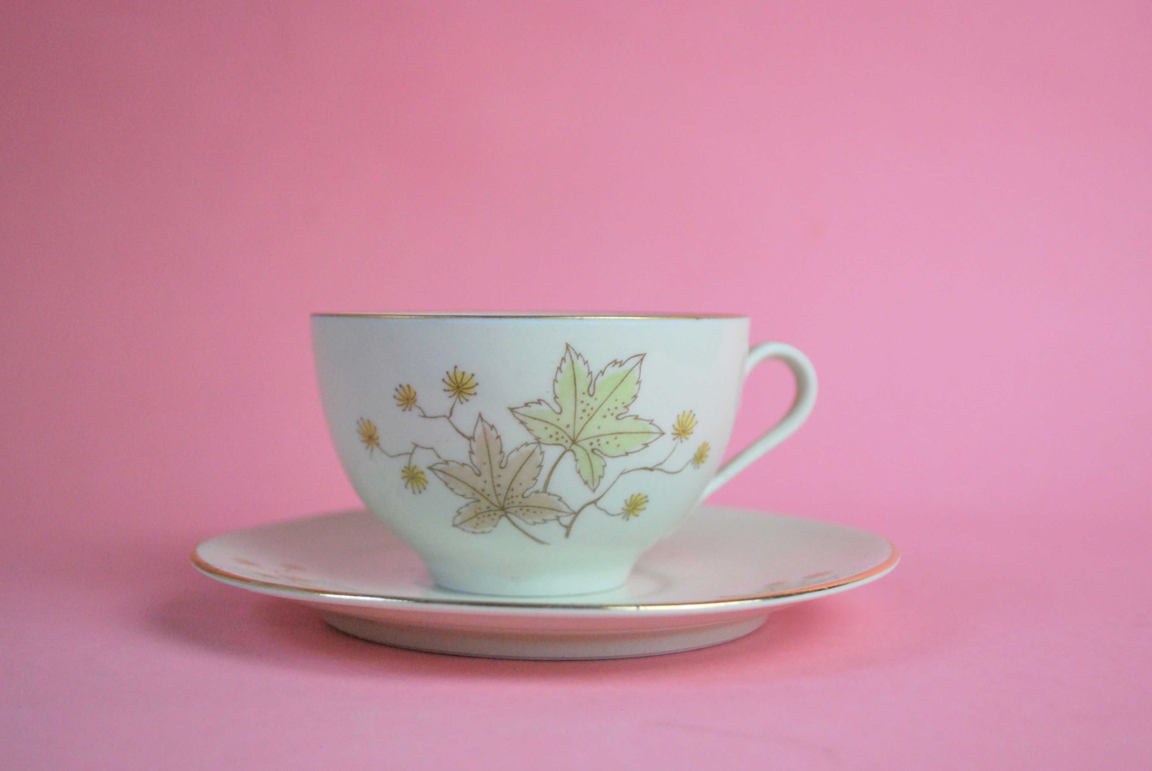 Duo filiżanka liść klonu porcelana złoto schumann Arzberg lata 50 60