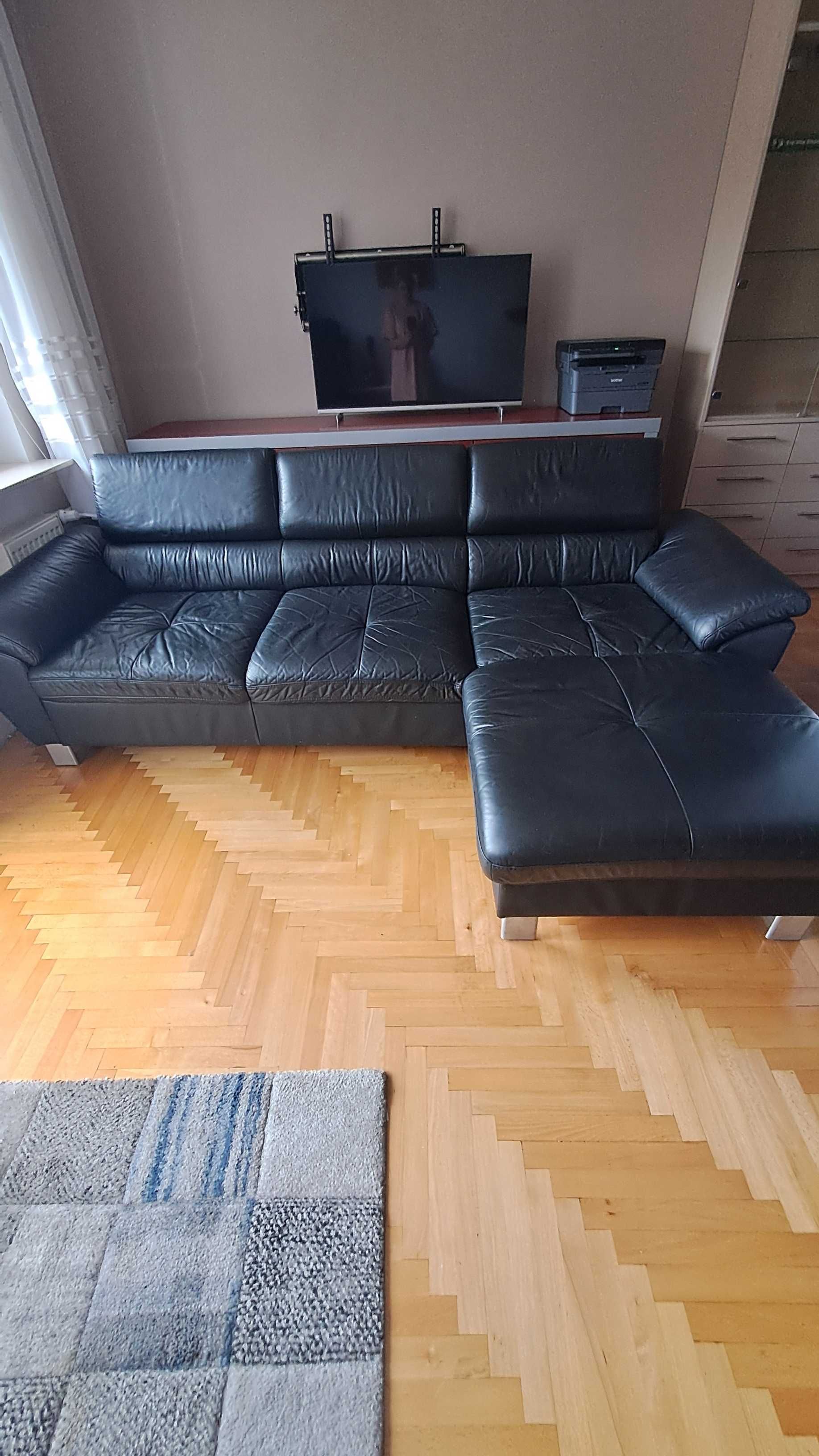 Narożnik ze skóry naturalnej z funkcją spania