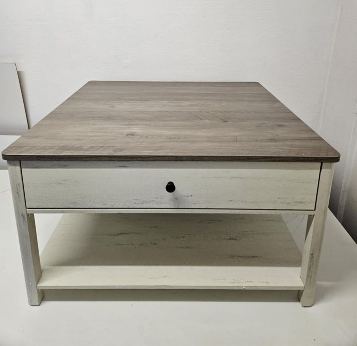 Stolik kawowy ława 2 szuflady półka 80 x 80 x 45cm. Złożony