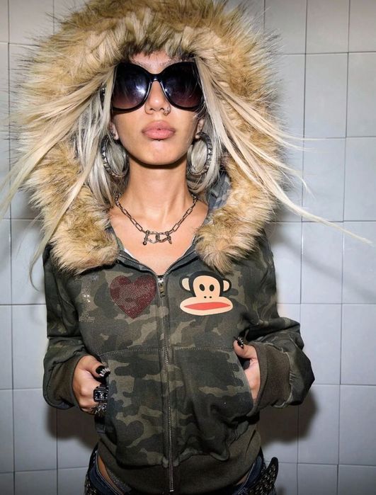 Paul Frank fur camo zip hoodie