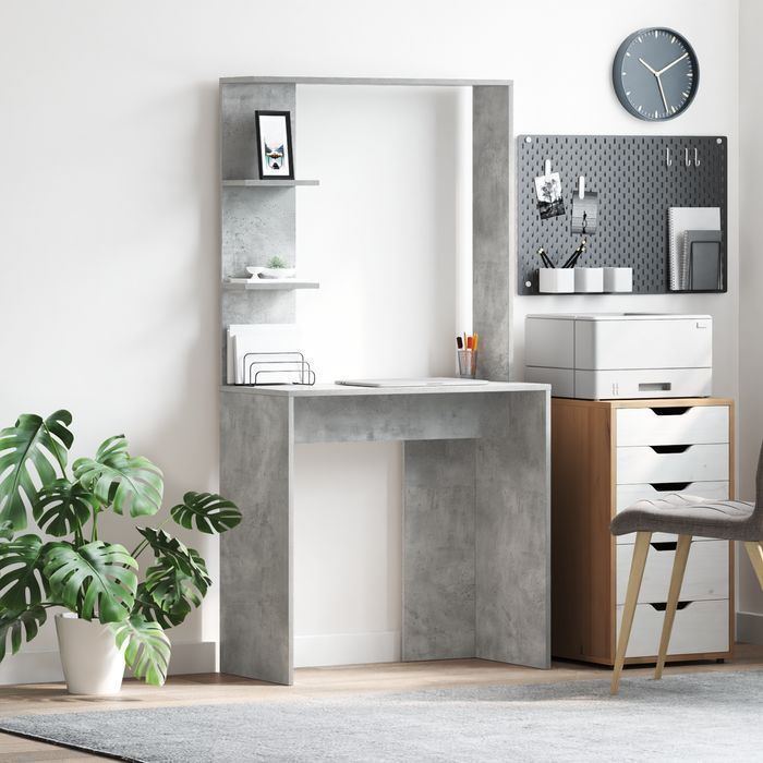 Biurko komputerowe betonowo-szare z drewna inżynieryjnego