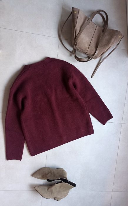Zara sweter kardigan bordowy M 38 złote guziki