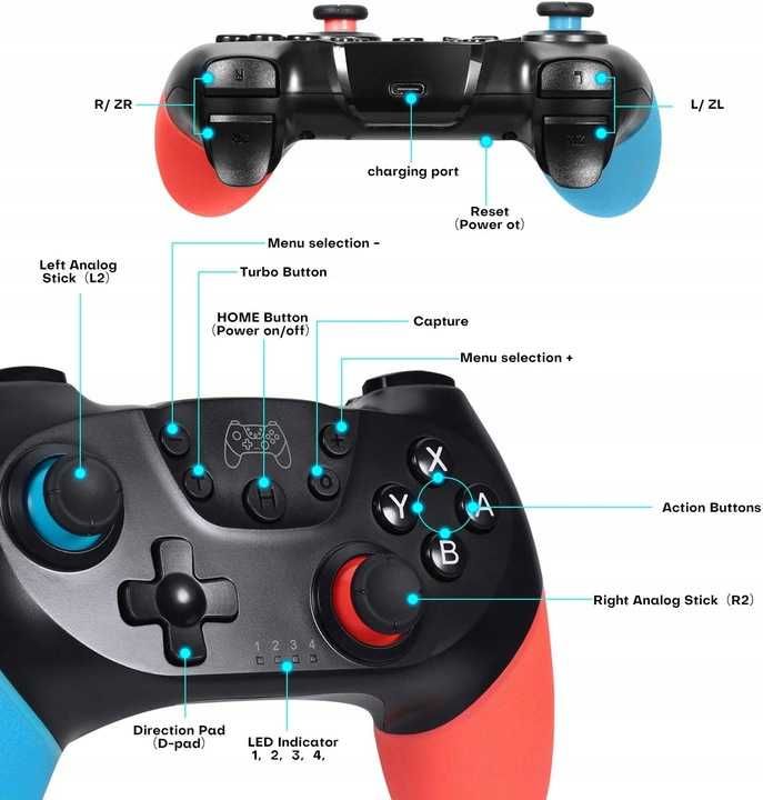 KONTROLER PAD BEZPRZEWODOWY N Switch/Switch Lite turbo wibracje [2385]