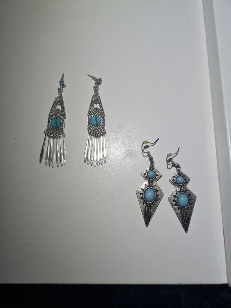 Brincos boho com pedra azul