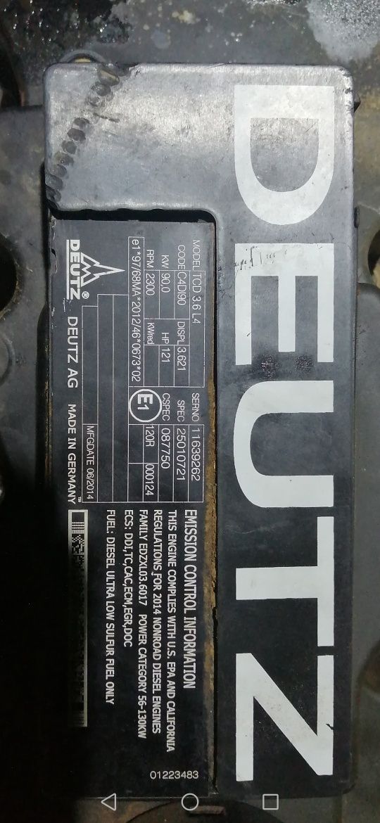 Silnik Deutz-Fahr TCD -3.6LC4DI90  4cyl /Manitou 741/732 Merlo 38.7