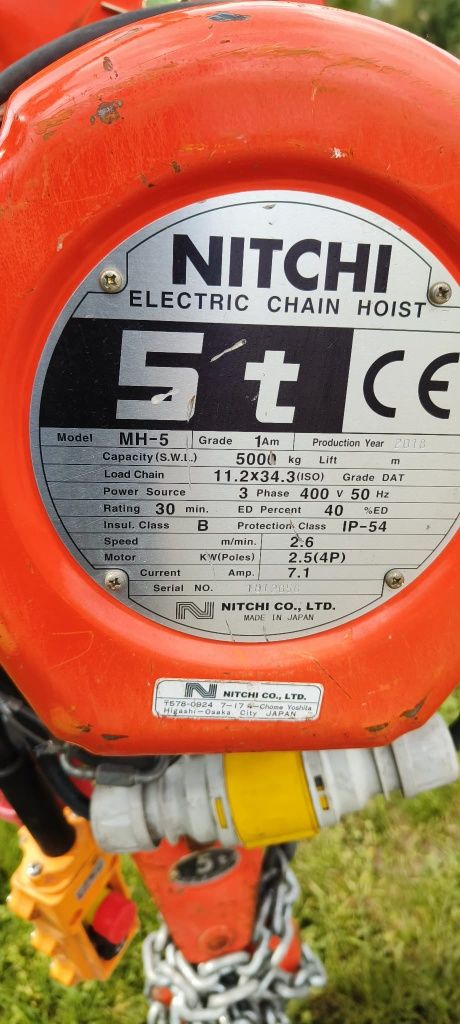 Wciągarka łańcuchowa japońska nitchi 5ton 400v