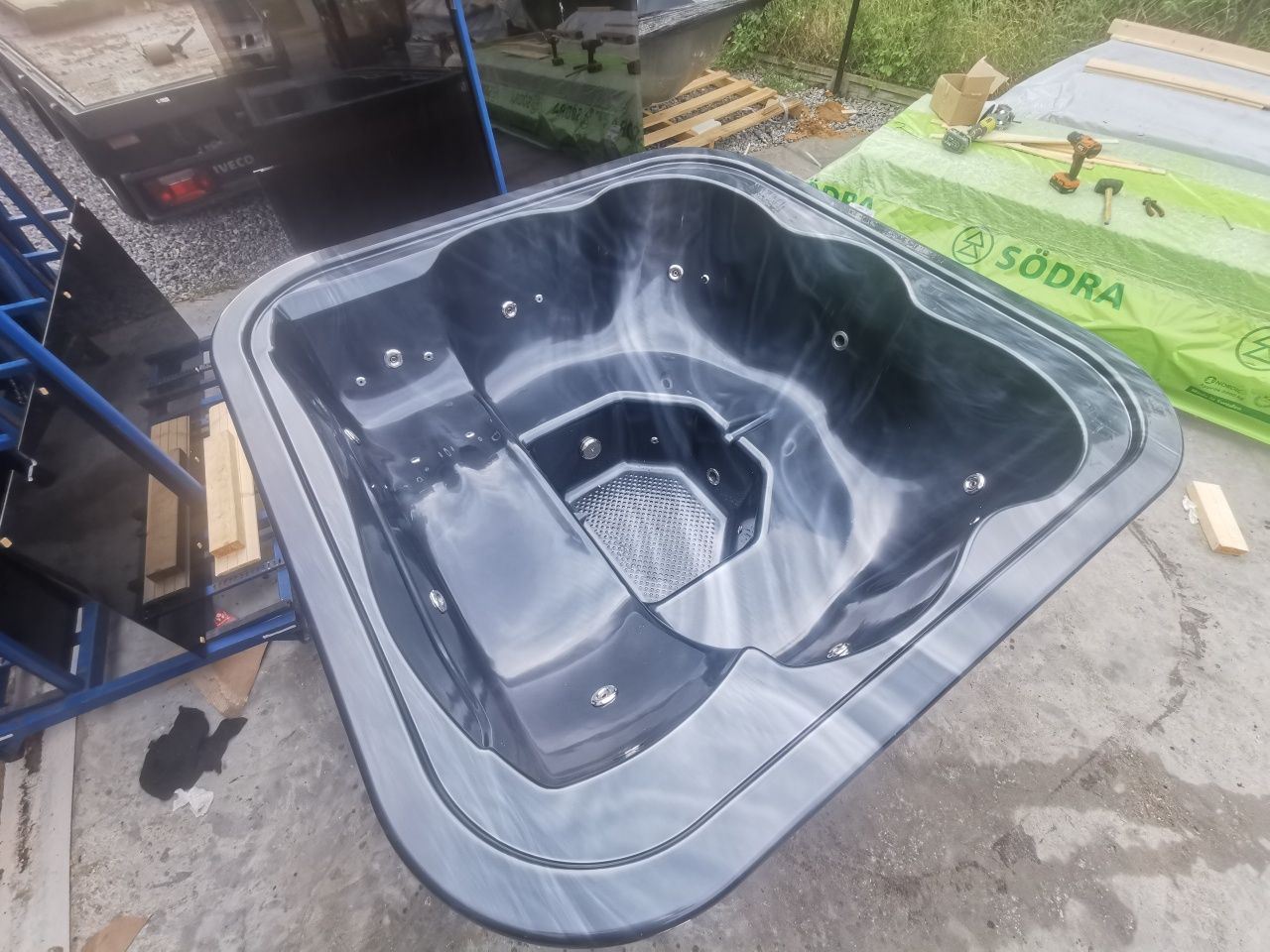 Jacuzzi kwadratowe Akrylowe Hydromasaż Pokrywa Piec  leżanka Marmurek