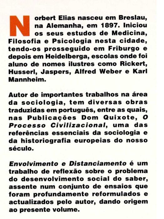 Envolvimento e Distanciamento
de Norbert Elias