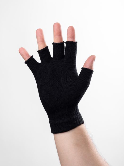 Тактичні демісезонні безпалі рукавиці в'язка чорні S M L