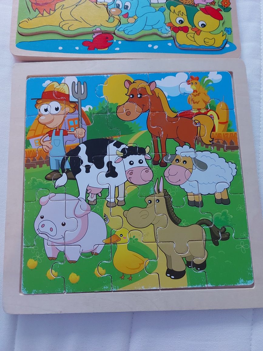 Puzzle drewniane zwierzęta i farma dla dzieci 2 szt