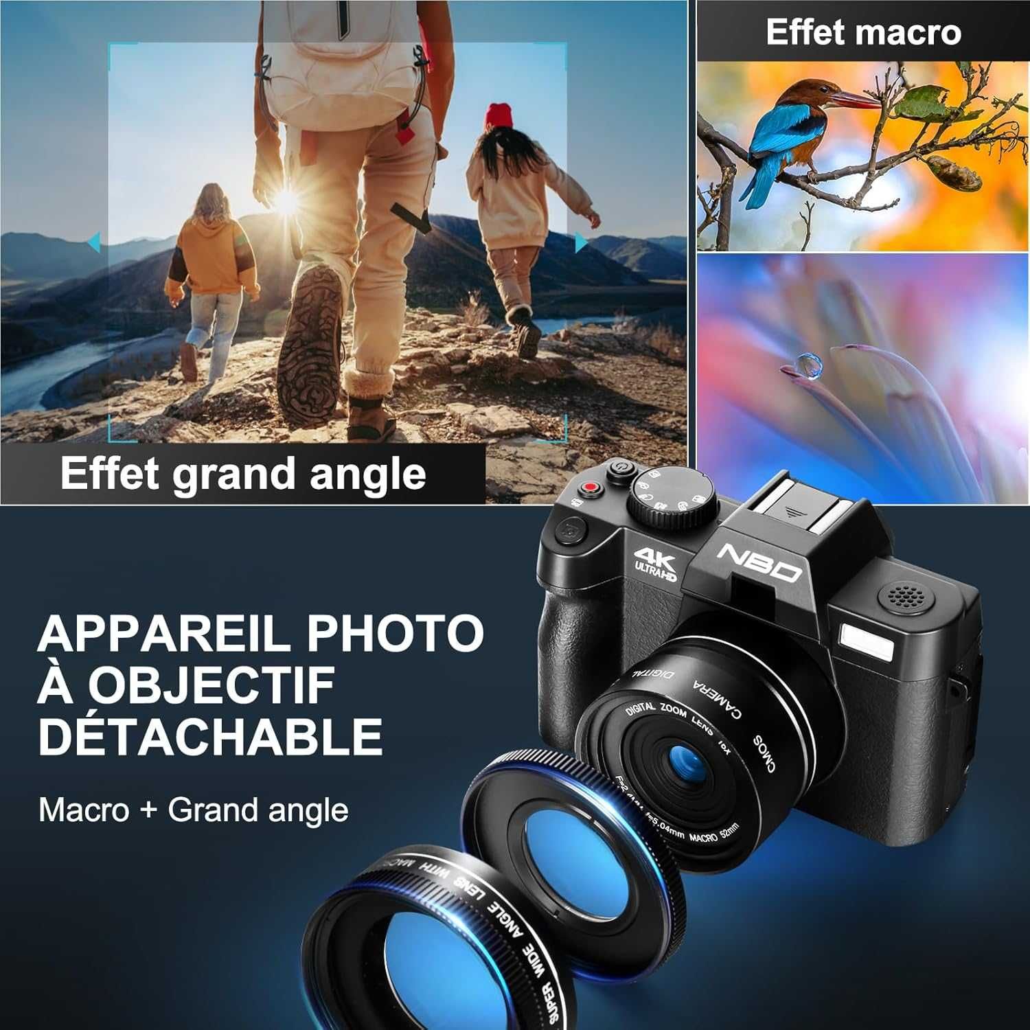NBD Aparat cyfrowy 4K 60fps kamera 48 MP WiFi IPS 3" 2 baterie dotyk