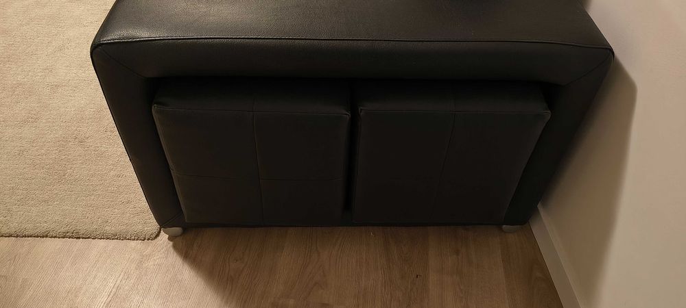 sofá com chaise longue + 2 puffs