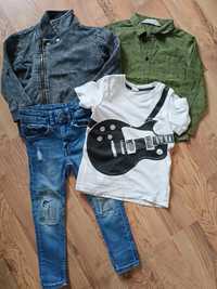 Zestaw h&m, Zara 98. Jeansy, bluza, koszula, t-shirt