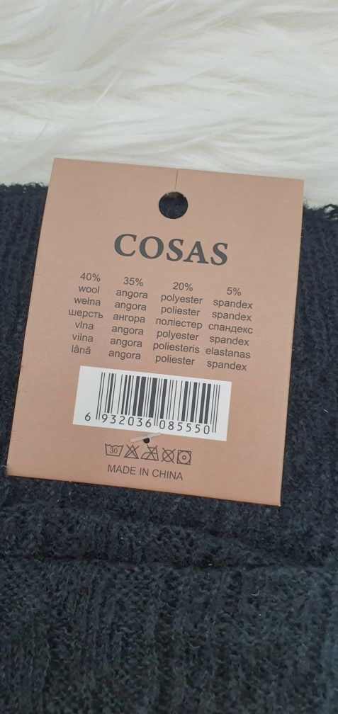 Ocieplacz na nogi łydki ciepły sweterek wełna czarny