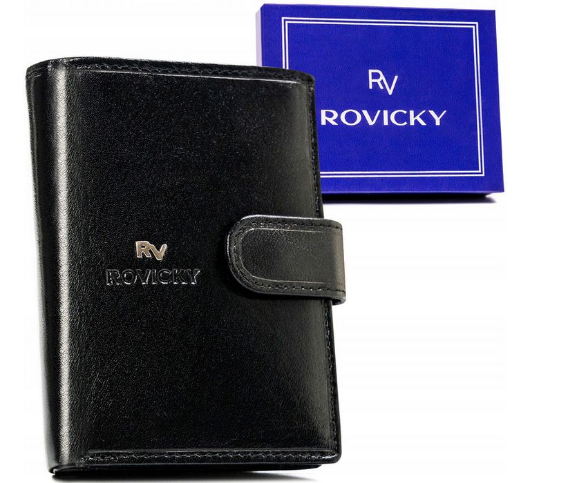 skórzany, pionowy portfel męski zapinany na zatrzask - rovicky