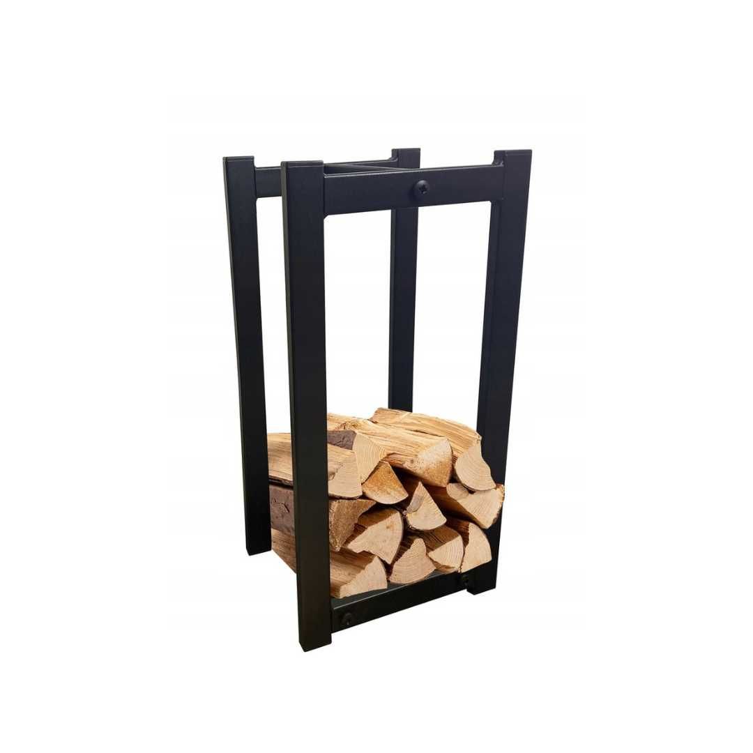 Praktyczny stojak na drewno kominkowe loft industrial metalowy czarny