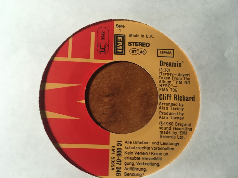 Płyta winylowa Cliff Richard EP Singiel 7" Dreamin / Dynamite